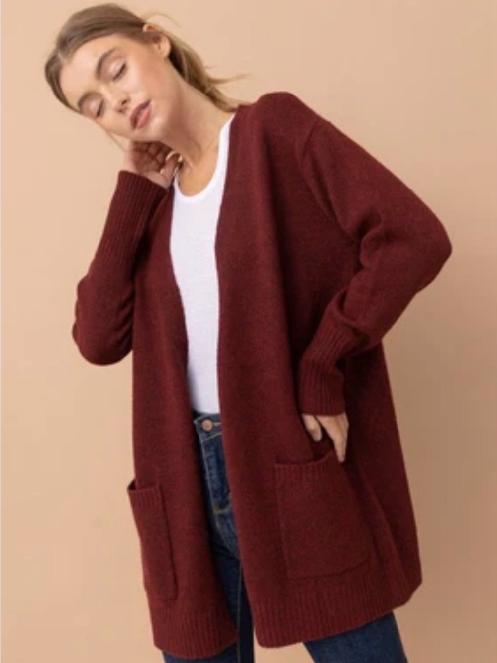 LOFT Rust Orange Open-Front Pocket Cardigan